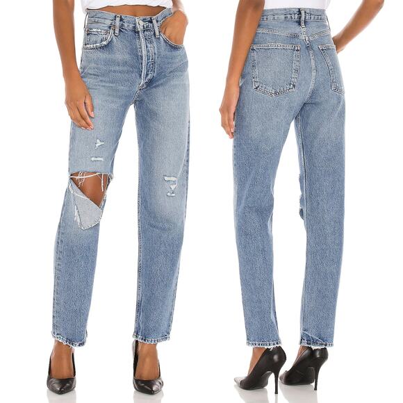 AGOLDE 90s Pinch Waist Straight Jean Lineup Women’s Size 24 High Rise Distressed - Picture 1 of 7